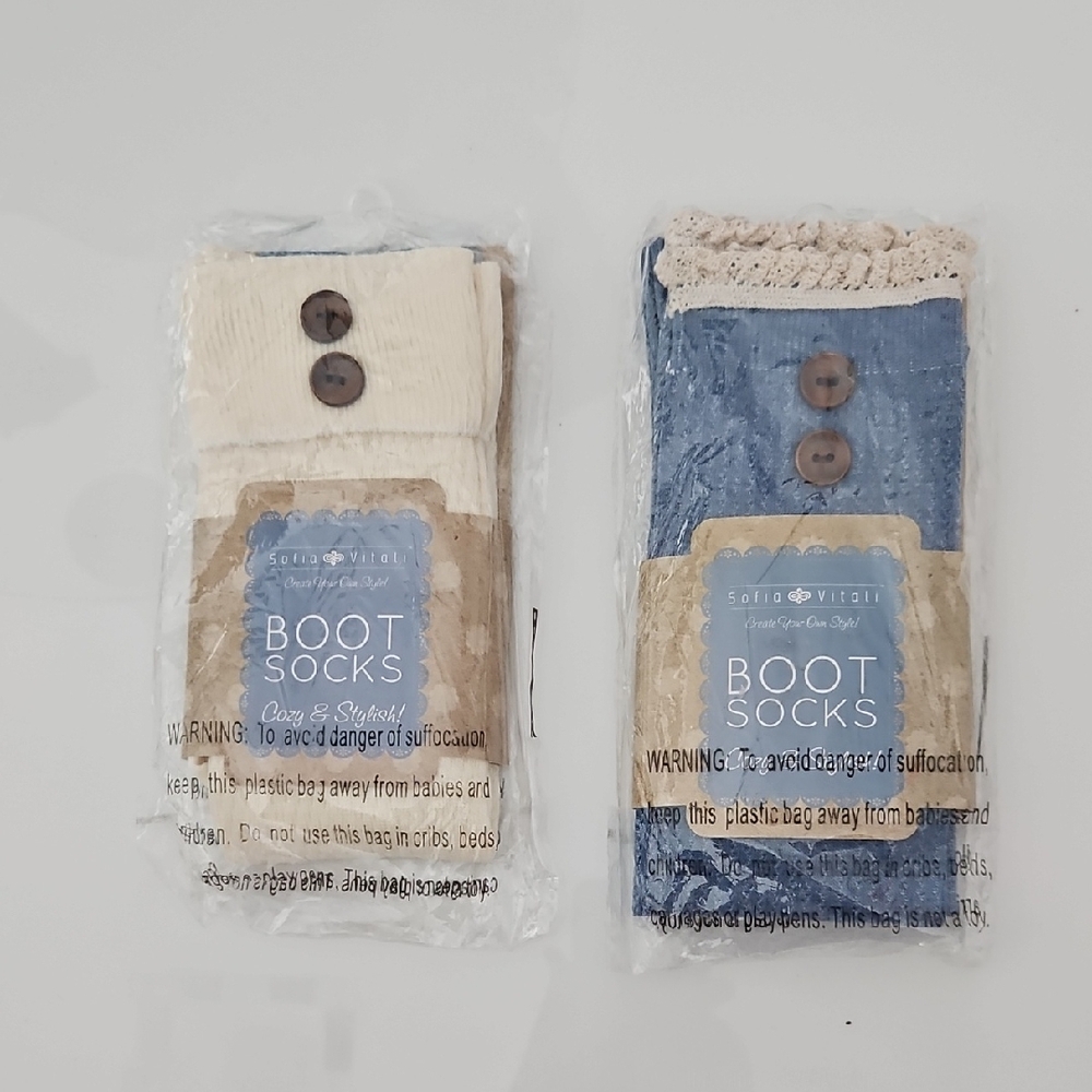 Sofia Vitali Cream and Blue Buttoned Boot Socks